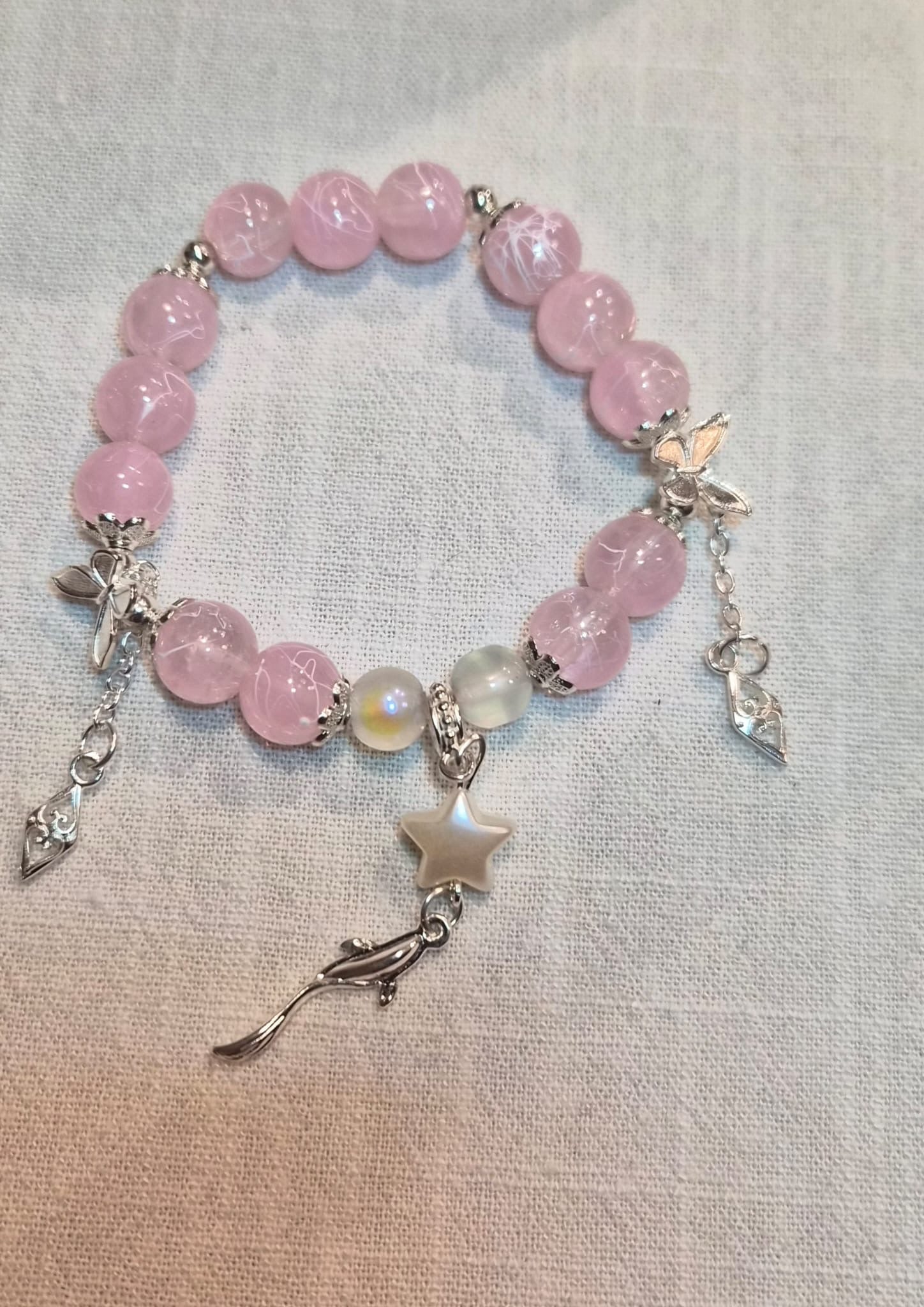 Pink Star Glass Bead Bracelet
